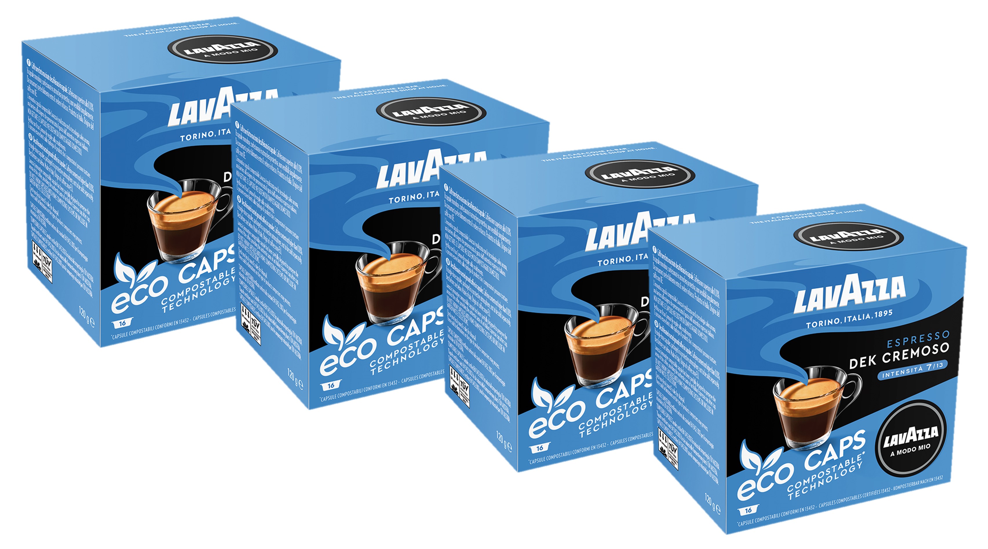 Lavazza Dek Cremoso Decaf Eco Caps Compostable Coffee Pods Pack of 4